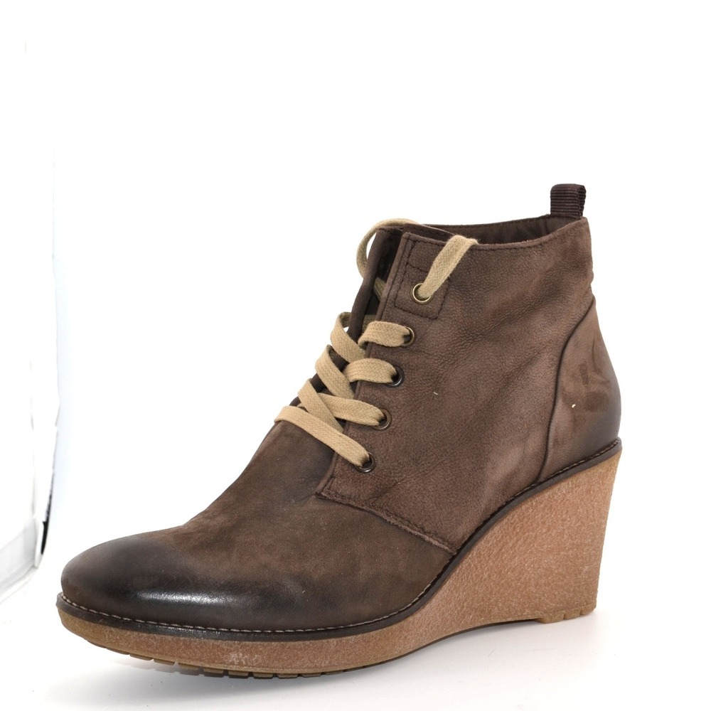 Manas Wedge Ankle Boots Women 8.5 Brown Leather Lace Up Womens‎ Distressed Boho